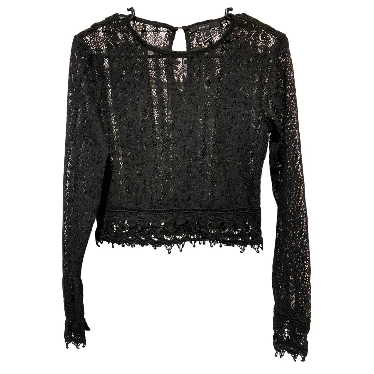 Forever 21 Black Lace Long-Sleeve Top - Size Small
